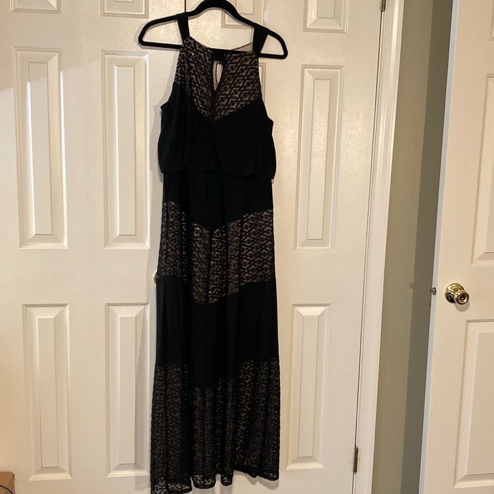 NWT R&M Richards Black/Taupe Long Evening Dress Size 14